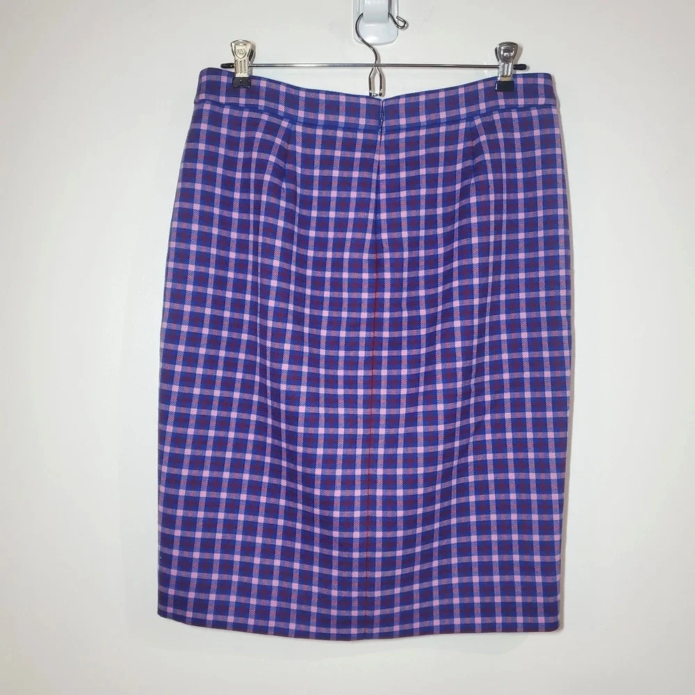 J. Crew Button-front Pencil in Mott Plaid Royal Petunia Check Skirt Size 6‎